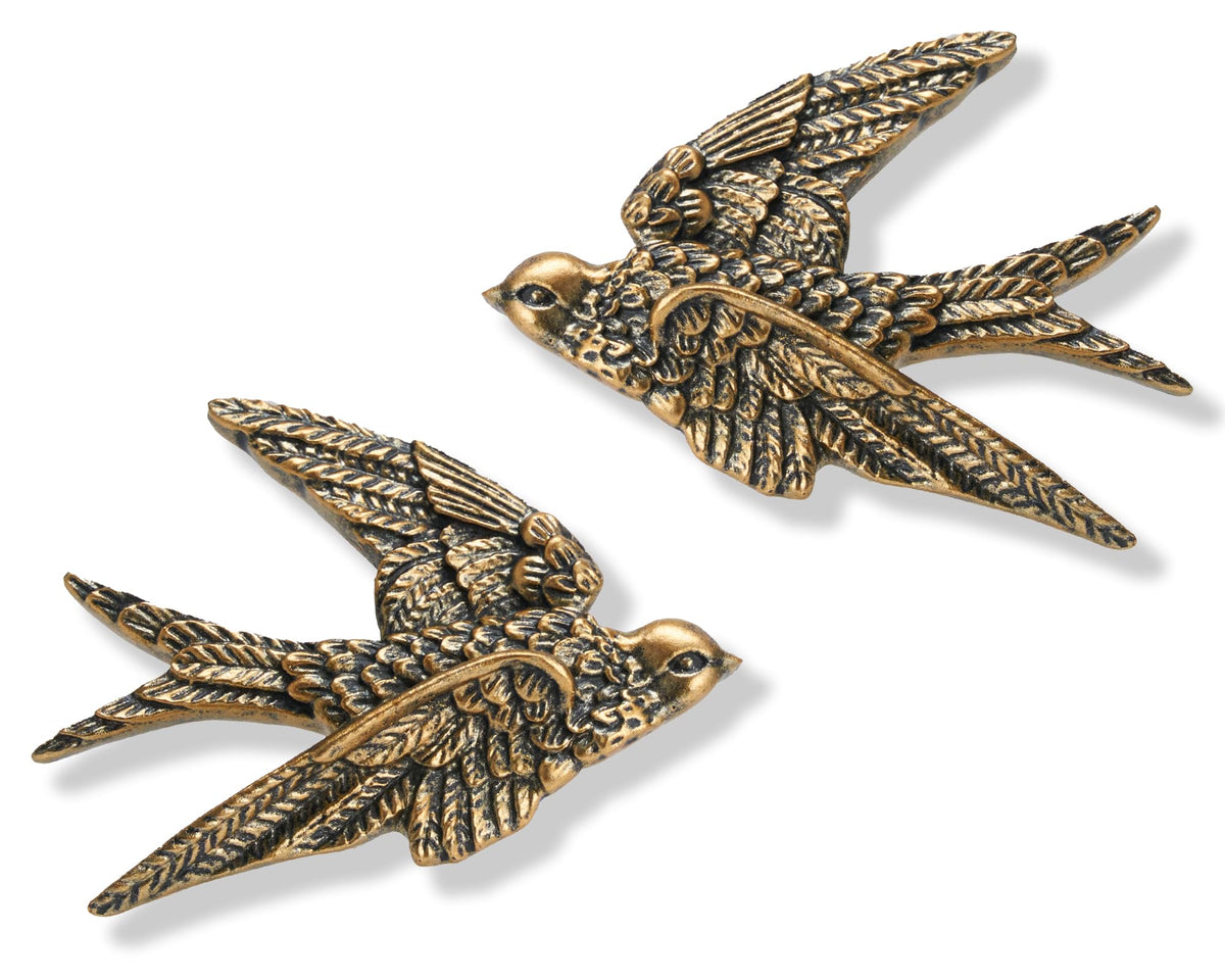 AMOIENSIS 4.75 Inch Gold Swallow Bird Wall Sculpture Set of 2
