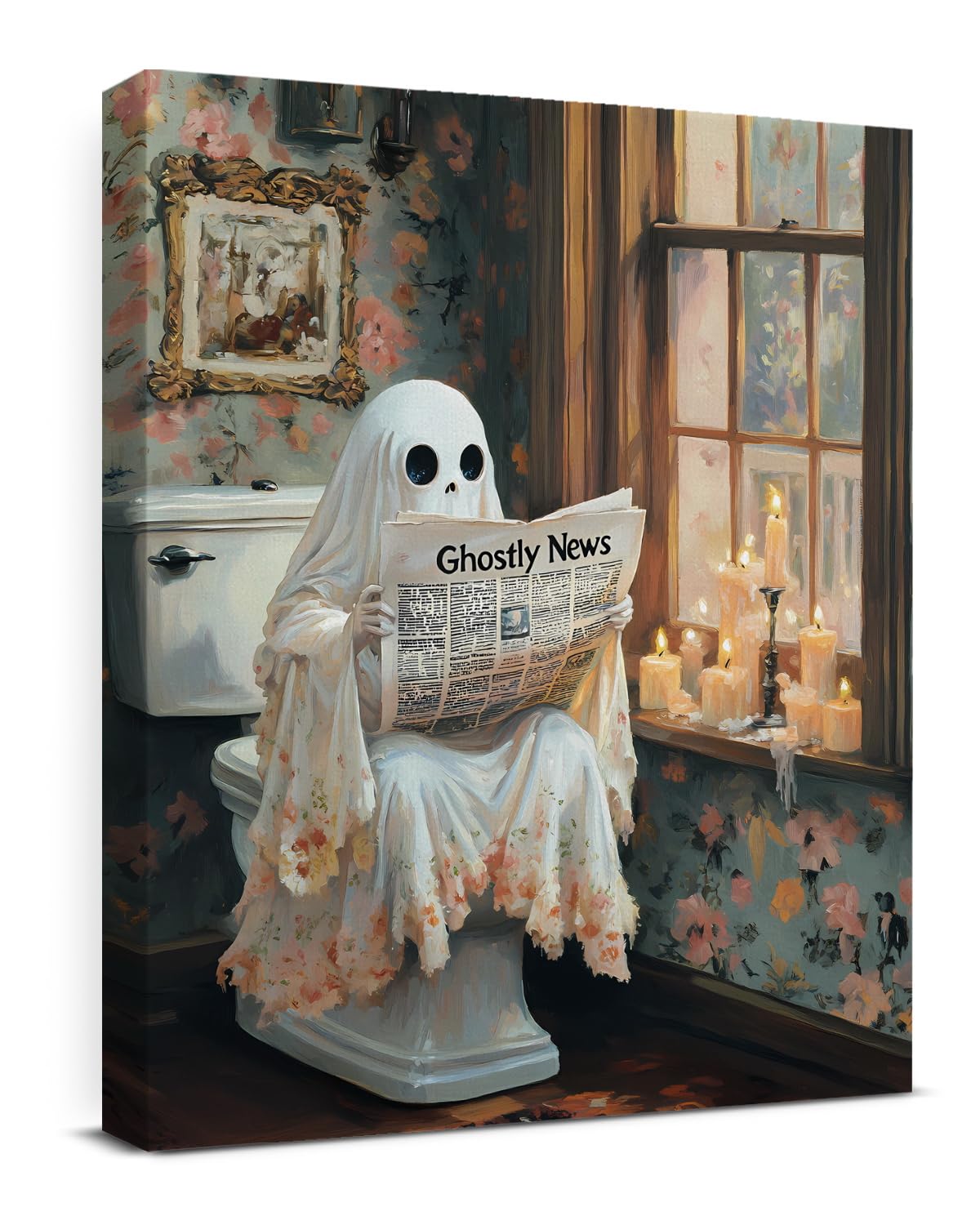 Funny Ghost Halloween Bathroom Wall Art Gothic Canvas Print Poster Framed