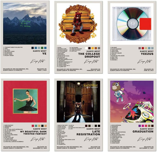 TUOCYERD Kanye West Poster Set of 6 Album Cover Posters Music Posters for Room Aesthetic Music Album Wall Art for Teens Room Decor 8x12inch Unframed