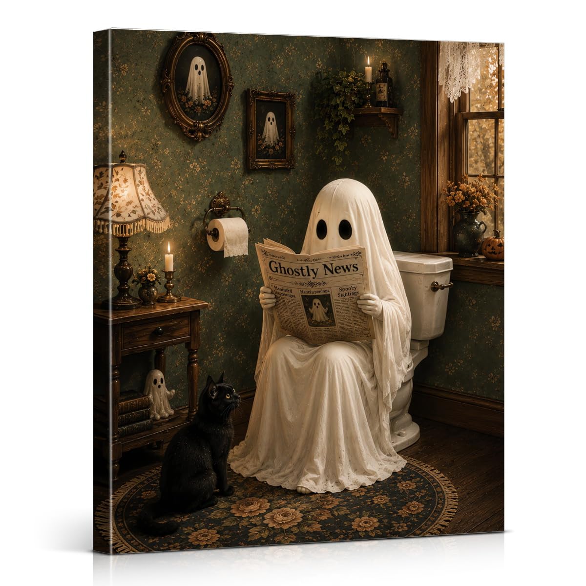 Funny Ghost Halloween Bathroom Wall Art Gothic Canvas Print Poster Framed