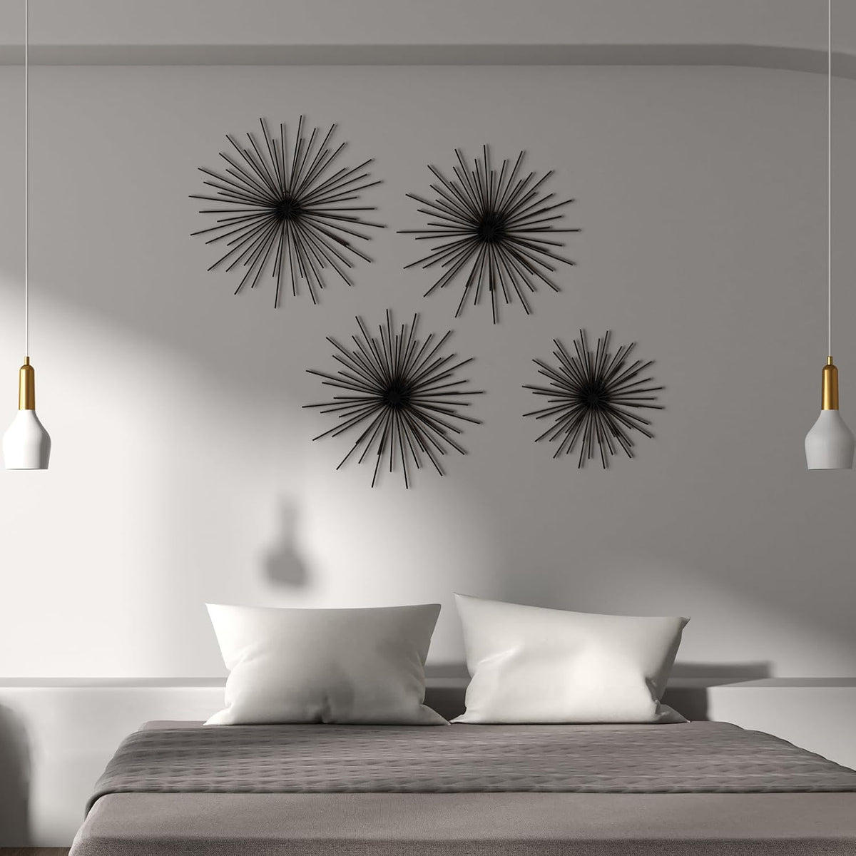 Shimeyao 4 Pcs Black Starburst Wall Decor Metal 3D Spike Wall Art Set