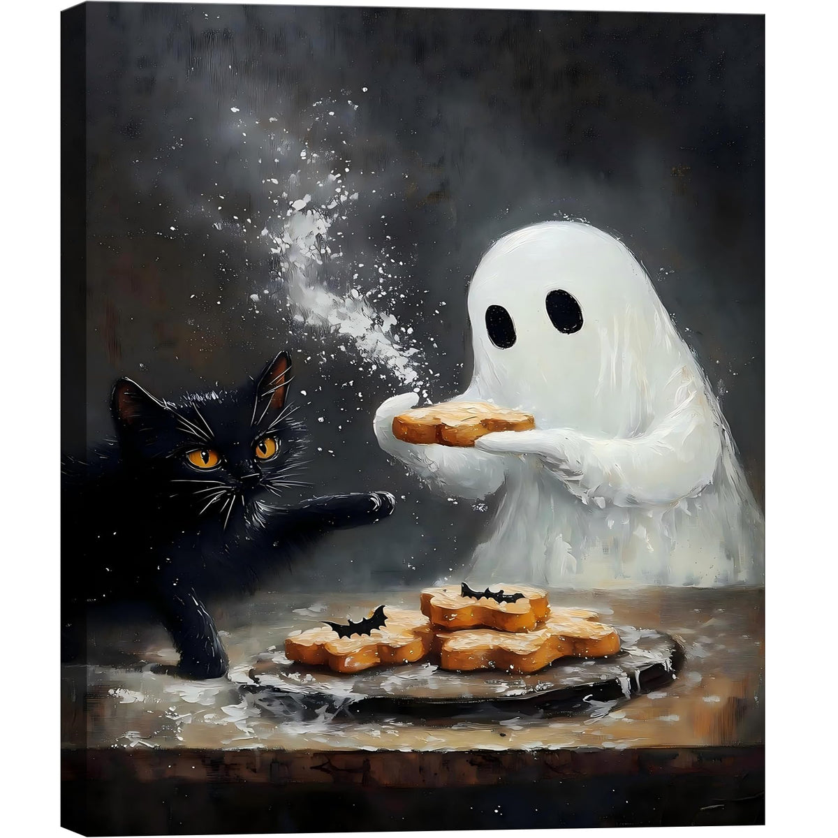 Framed Halloween Ghost Bathroom Canvas Wall Art 8x12 In, Funny Spooky Toilet Scene Canvas Prints Artwork, Dark Halloween Wall Decor Pictures for Office Home Decoration