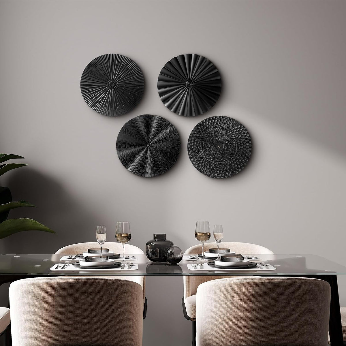 Hicarer 4 Pcs 12 Inch Black Metal Wall Art Decor Modern Sunburst Decor