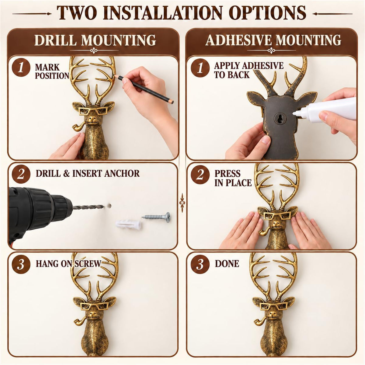 UITWMKTG Gold Animal Head Wall Decor Set of 5 - Deer, Rabbit, Mouse, Bear, Fox Wall Sculptures, Modern Wall Art for Living Room, Bedroom, Office, Gold Wall Hanging Home Decoration