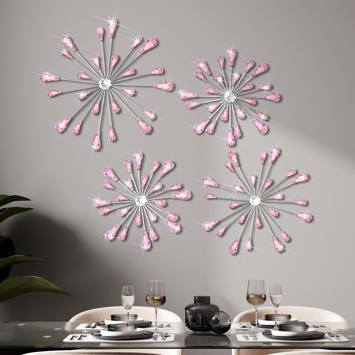 Hicarer 4 Pcs Starburst Wall Decor, Bling Metal Wall Art, Gold