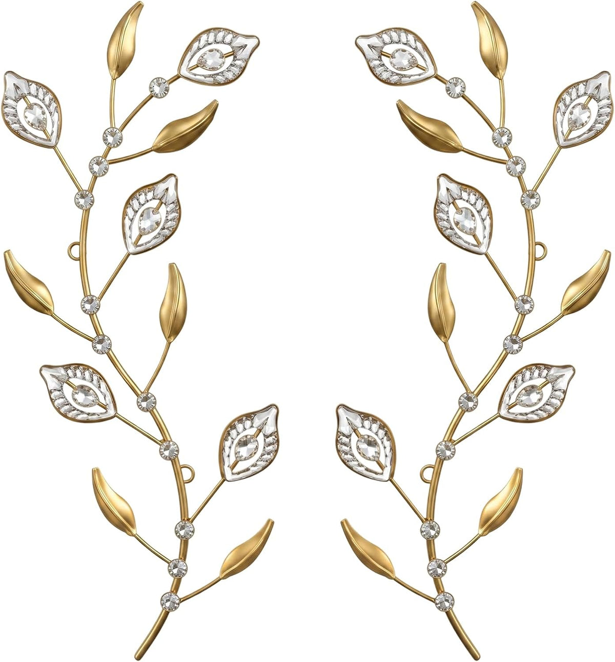 sxnzequnze 2 Set Metal Tree Leaf Wall Art for Home Decor Living Room Bedroom Dining Room Bling Rhinestone, 3D, Iron Branch Hanging Leaf Sculpture Art Pieces -Gold 16.5in*6.7in