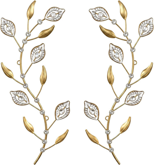 sxnzequnze 2 Set Metal Tree Leaf Wall Art for Home Decor Living Room Bedroom Dining Room Bling Rhinestone, 3D, Iron Branch Hanging Leaf Sculpture Art Pieces -Gold 16.5in*6.7in