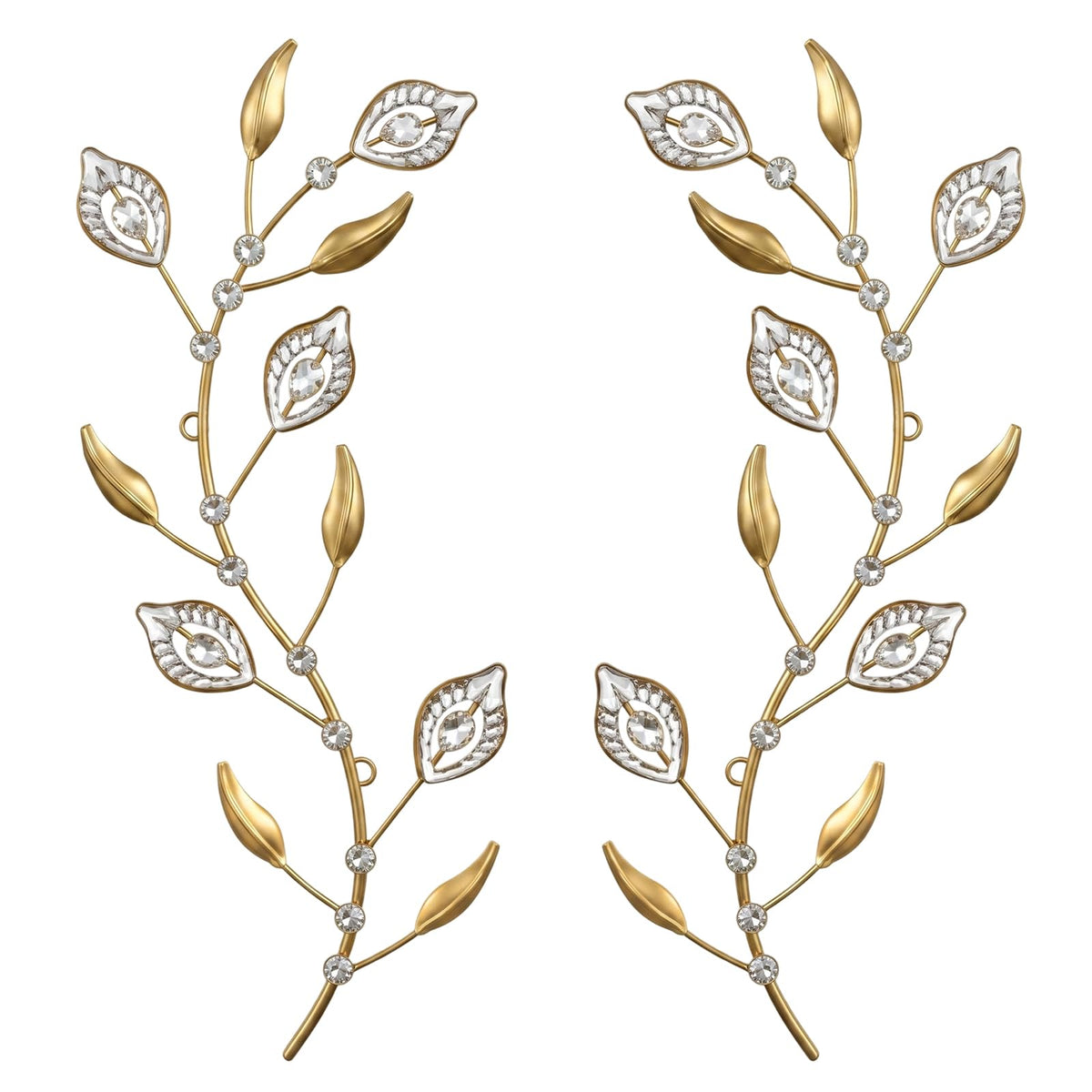 sxnzequnze 2 Set Metal Tree Leaf Wall Art for Home Decor Living Room Bedroom Dining Room Bling Rhinestone, 3D, Iron Branch Hanging Leaf Sculpture Art Pieces -Gold 16.5in*6.7in