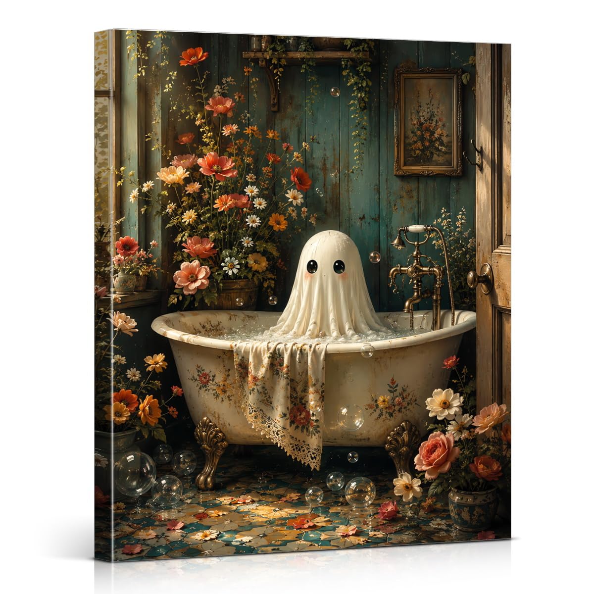Funny Ghost Halloween Bathroom Wall Art Gothic Canvas Print Poster Framed