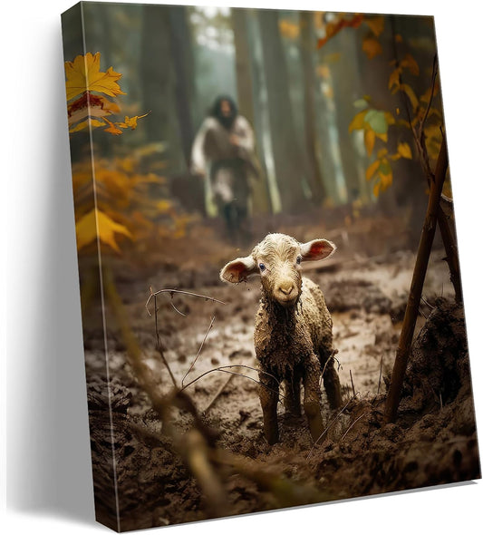 Religious wall decor for prayer room Christian wall art for Christmas decorations indoor Jesus and Lamb canvas wall prints Jesus Running After Lost Lamb Picture for home decor Baptism gifts for boys-girl serenity prayer wall art Christian gifts for Women,