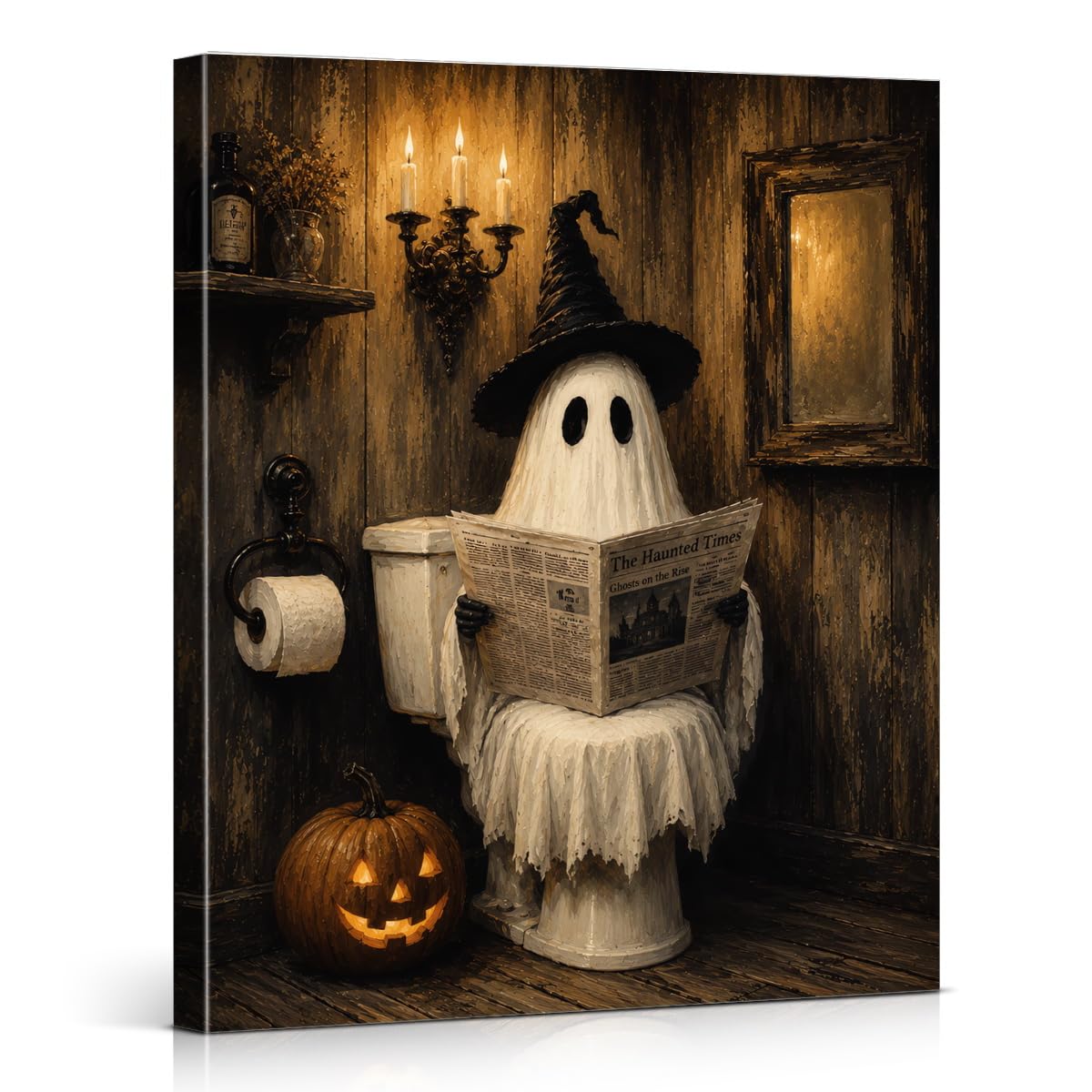 Funny Ghost Halloween Bathroom Wall Art Gothic Canvas Print Poster Framed