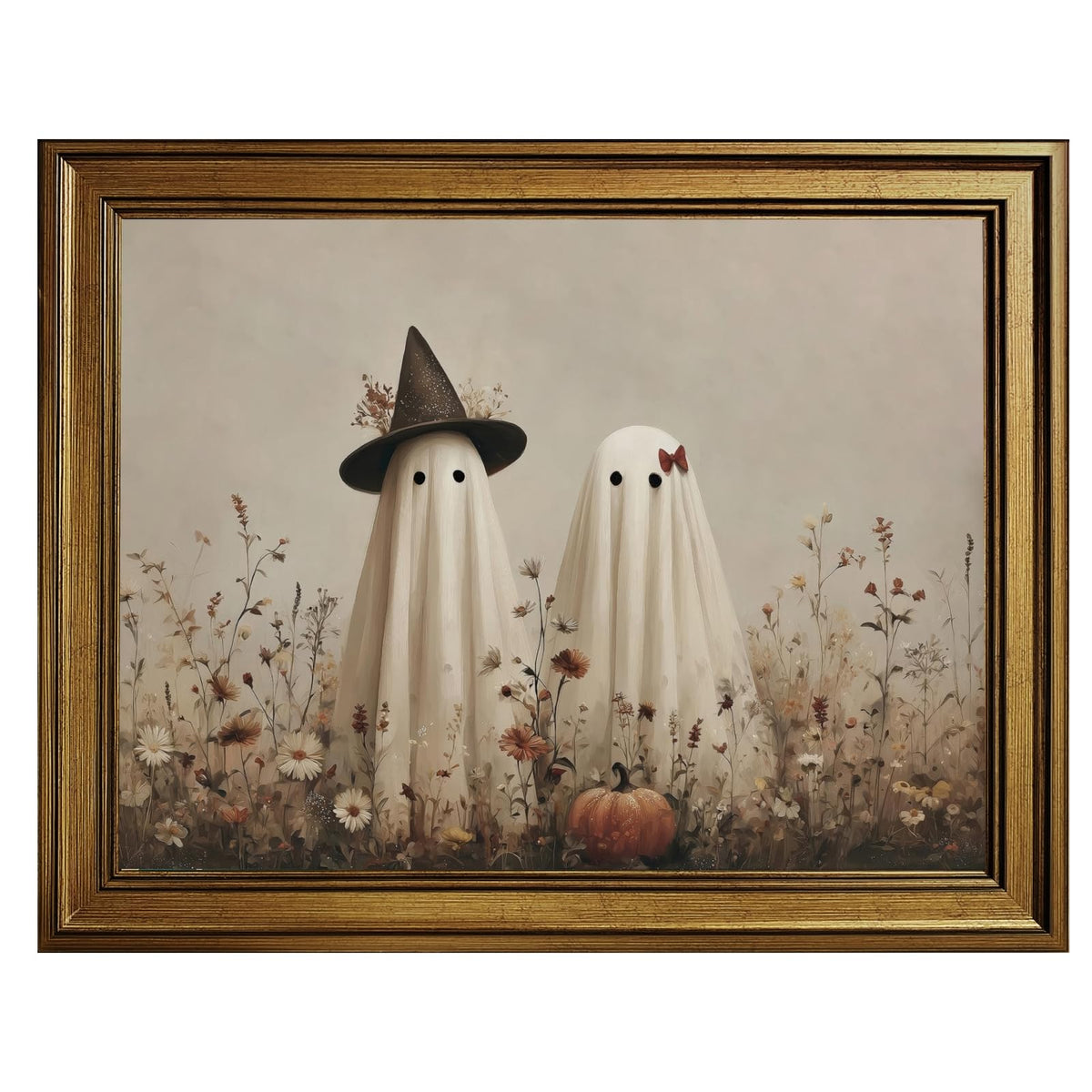 Funny Halloween Bathroom Wall Art Cute Ghost Toilet Paper Poster Spooky Toilet Art Prints Floral Ghost Painting Flowers Halloween Whimsical Room Decor for Powder Room Restroom 8x10inch Gold Frame