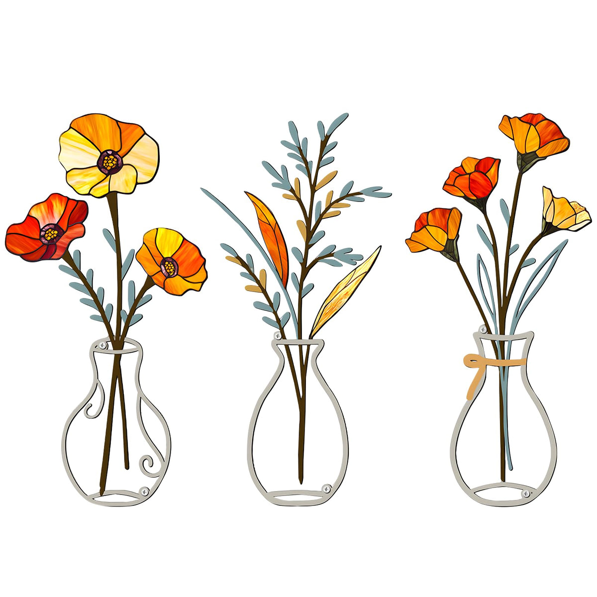 3 Pcs Metal Vase Wall Arts,Iron Art Painting,Rustic Farmhouse Decor Minimalist Flower Wall Decor for Bedroom Bathroom Living Room Dining Room(Blue, Vase-D)