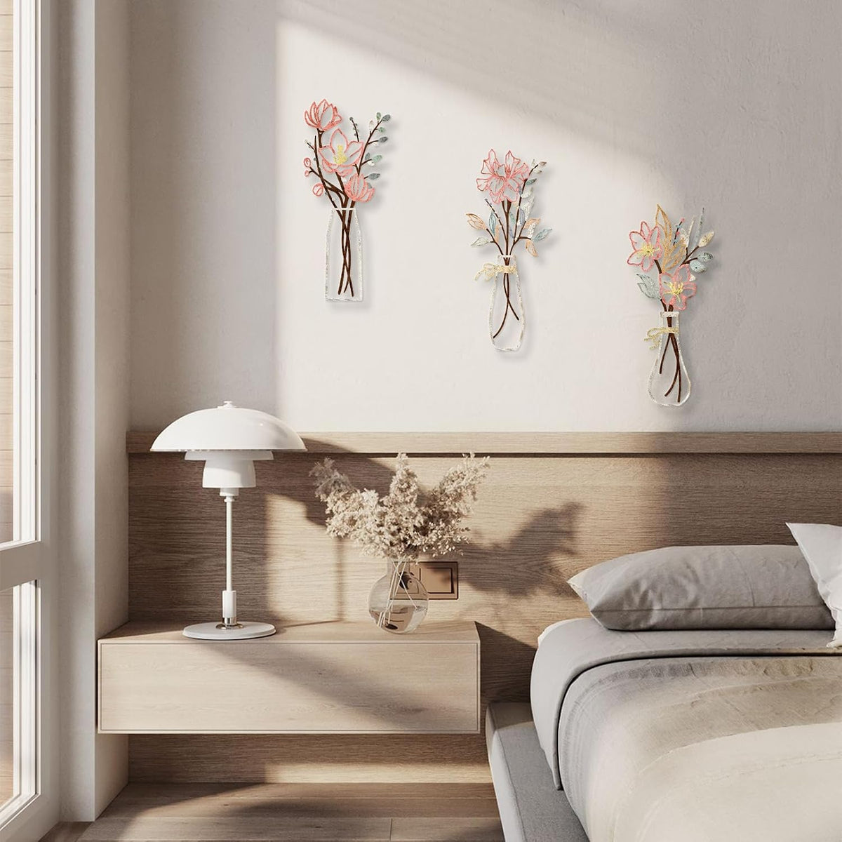 3 Pieces Metal Flowers Wall Art for Bathroom (Multicolored)