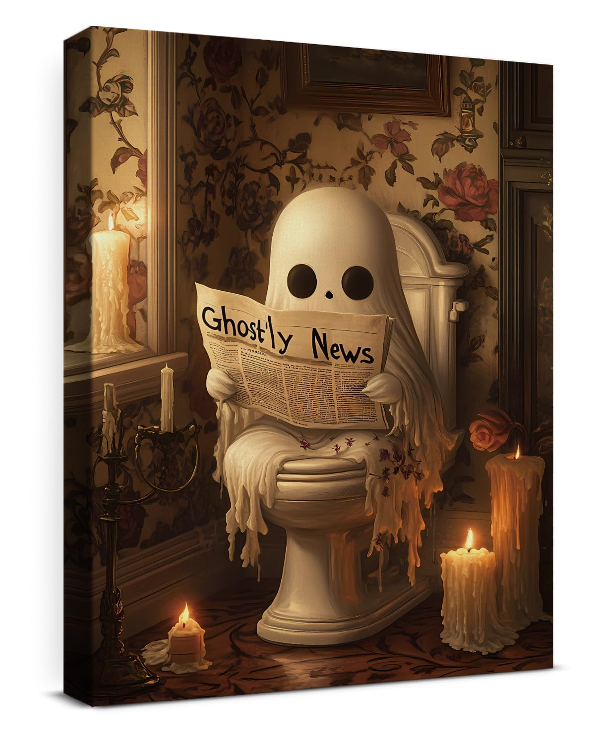 Funny Ghost Halloween Bathroom Wall Art Gothic Canvas Print Poster Framed