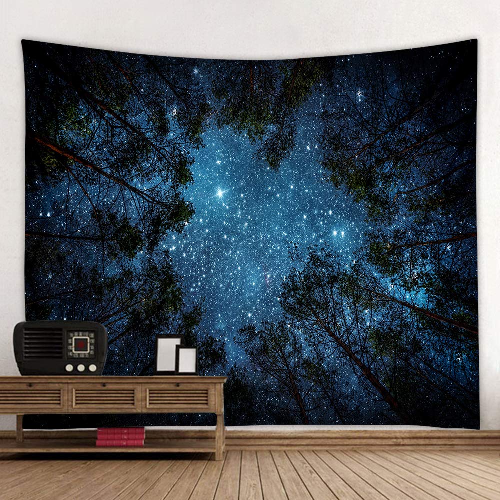 Llamazing Forest Tapestry Home Decor Landscape Living Room Bedroom Decoration Magic Tapestry Curtain (Looking Up at The Stars, 78''L×60''W)