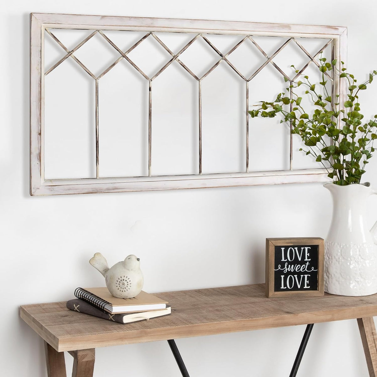 Oakrain Wood Window Frame Wall Art, 39"x 20" Rustic Wall Decor for Home