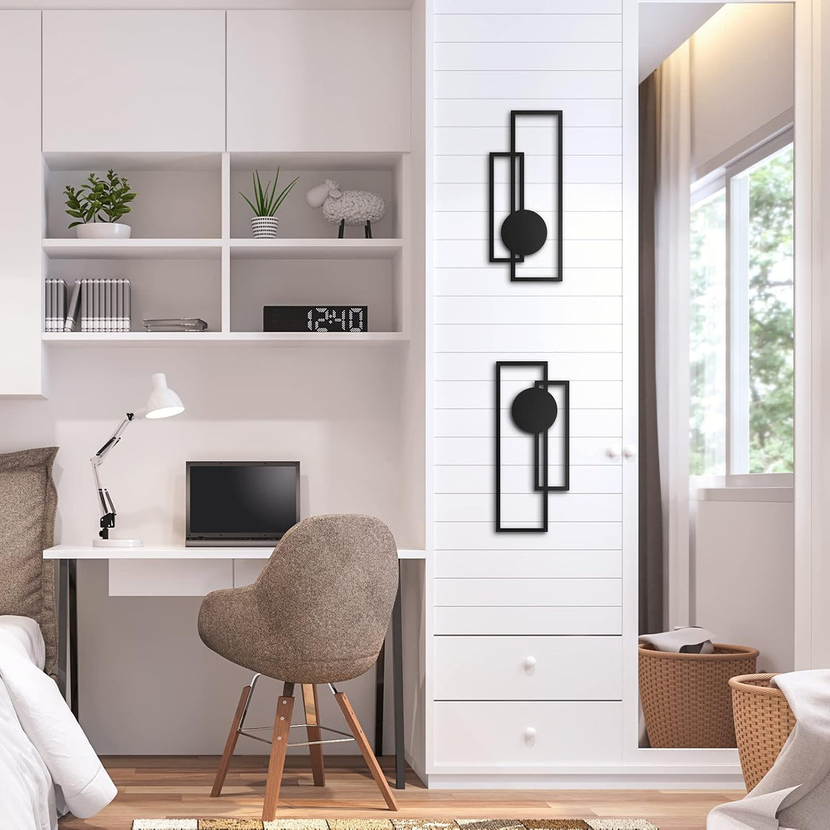 Peryiter 2 Pcs Minimalist Metal Abstract Wall Art Black Living Room Decor