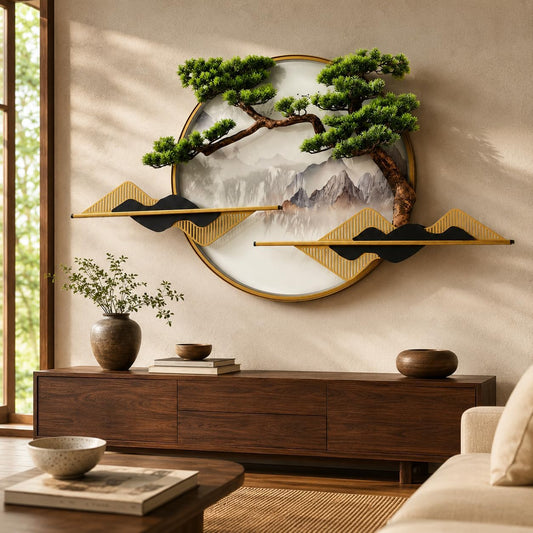 Large 3D Bonsai Tree Wall Sculpture, Zen Mountain Wall Art, 41.3 x 26 in