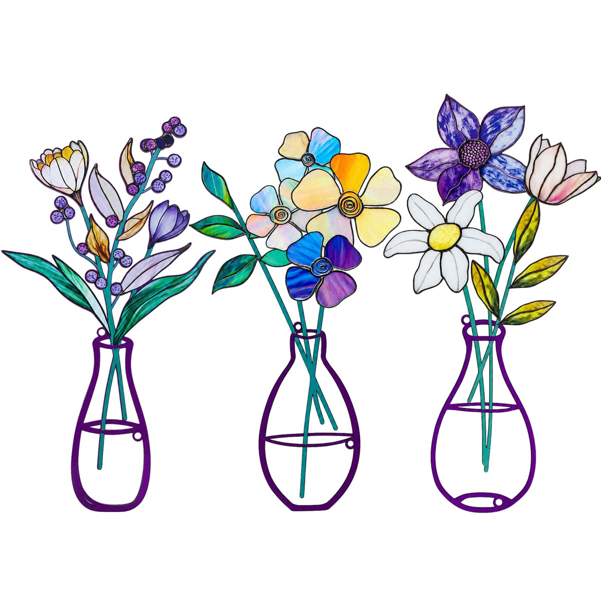 3 Pcs Metal Vase Wall Arts,Iron Art Painting,Rustic Farmhouse Decor Minimalist Flower Wall Decor for Bedroom Bathroom Living Room Dining Room(Blue, Vase-D)