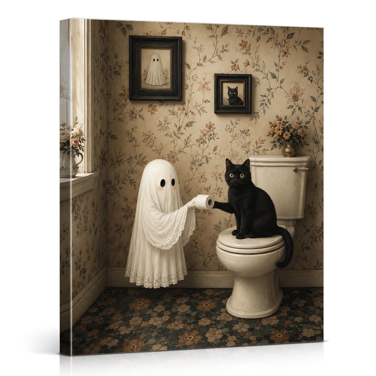 Funny Ghost Halloween Bathroom Wall Art Gothic Canvas Print Poster Framed