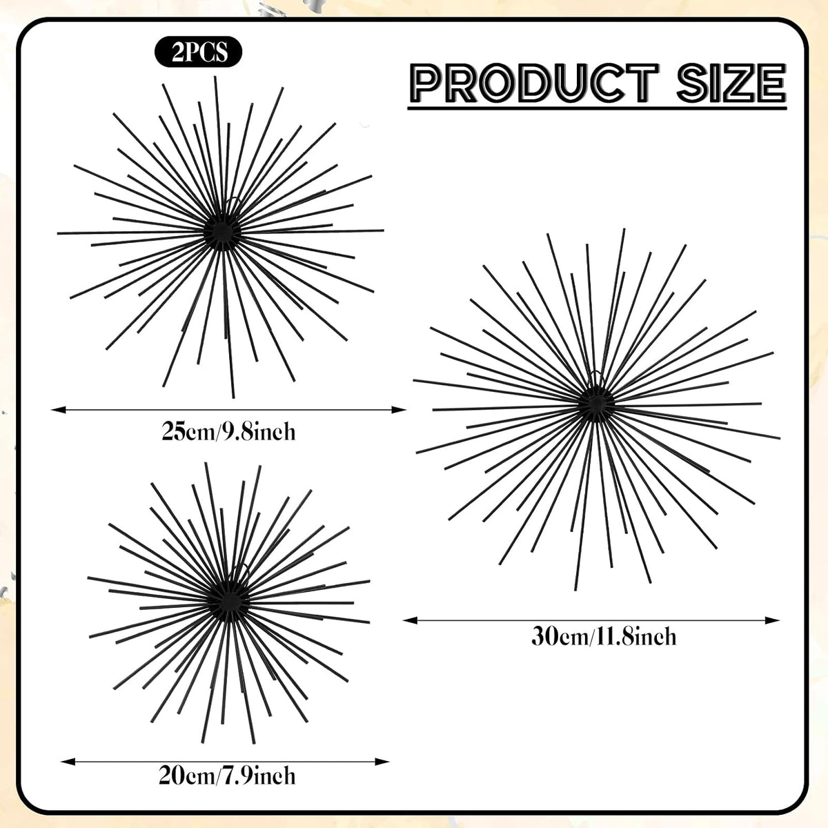 Shimeyao 4 Pcs Black Starburst Wall Decor Metal 3D Spike Wall Art Set