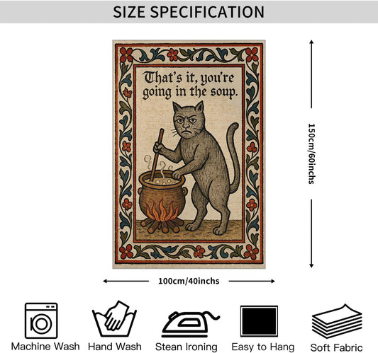 FoxUncle Weird Medieval Cat Tapestry Vintage Medieval Cat Aesthetic Wall Art Funny Quirky Animal Wall Decor 40 x 60 inches Home Decor for Living Room Hallway Bedroom