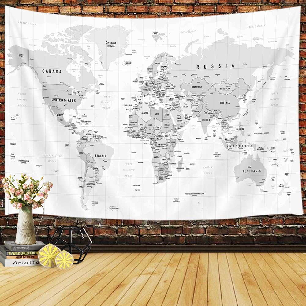 JAWO World Map Tapestry, Map of the World with Countries and Major Cities Wall Tapestries for Kids Student, World Map of the World Tapestry 60X40 Inch(Yellow)