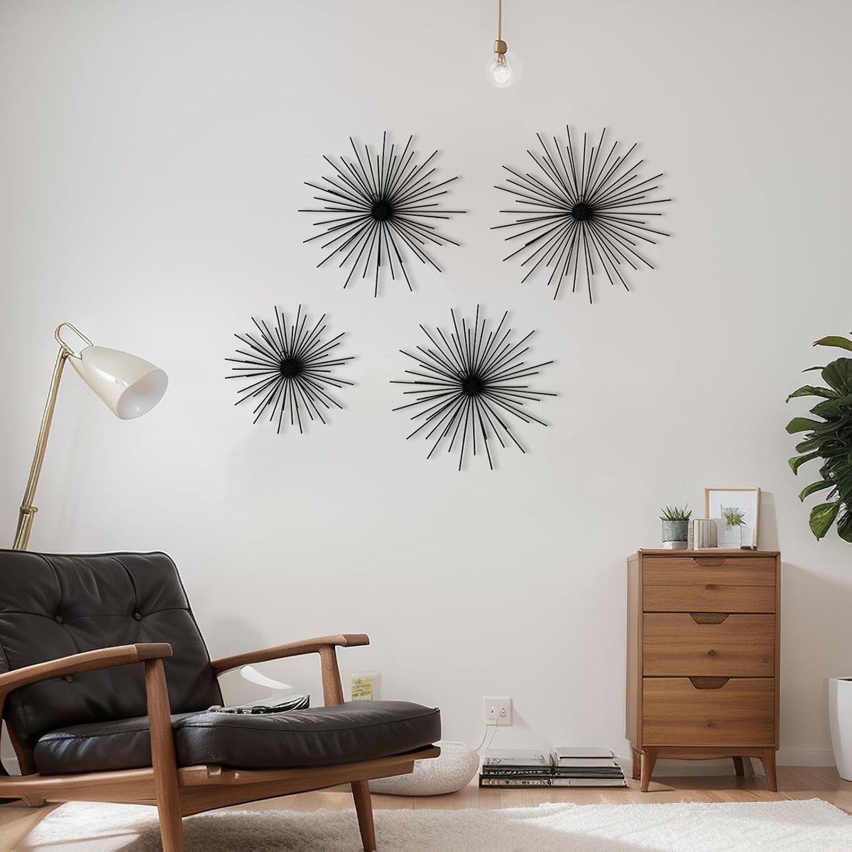 Shimeyao 4 Pcs Black Starburst Wall Decor Metal 3D Spike Wall Art Set