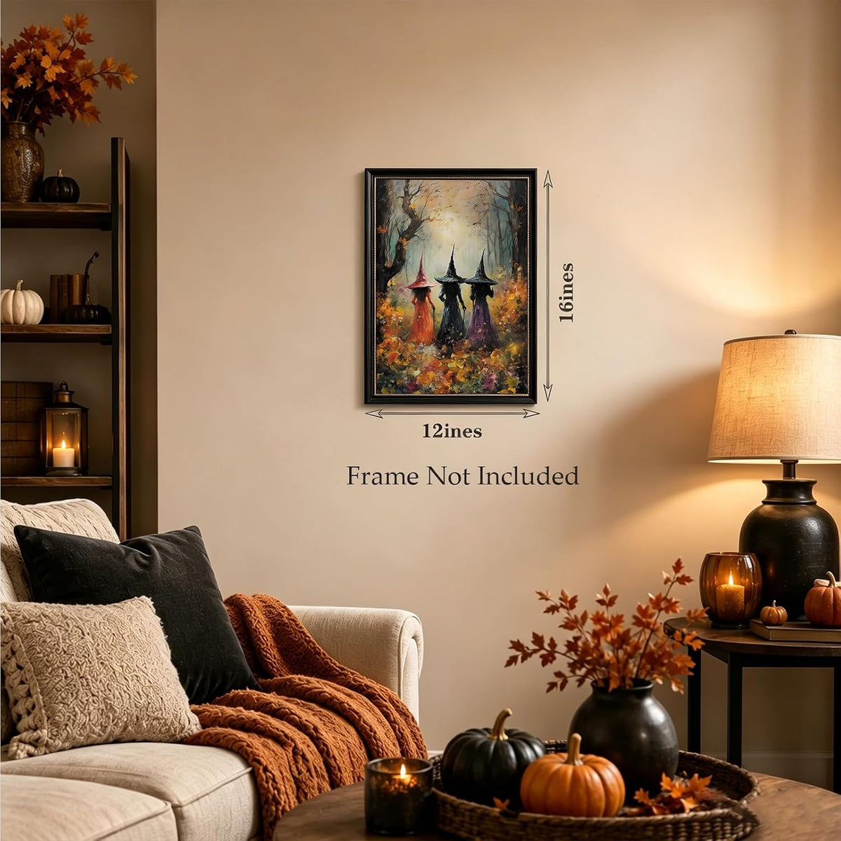 ILLBDR Halloween Three Witches Canvas Wall Art Poster 12x16 inch
