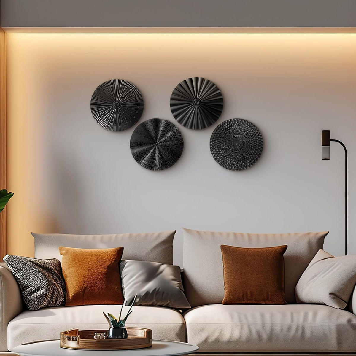 Hicarer 4 Pcs 12 Inch Black Metal Wall Art Decor Modern Sunburst Decor