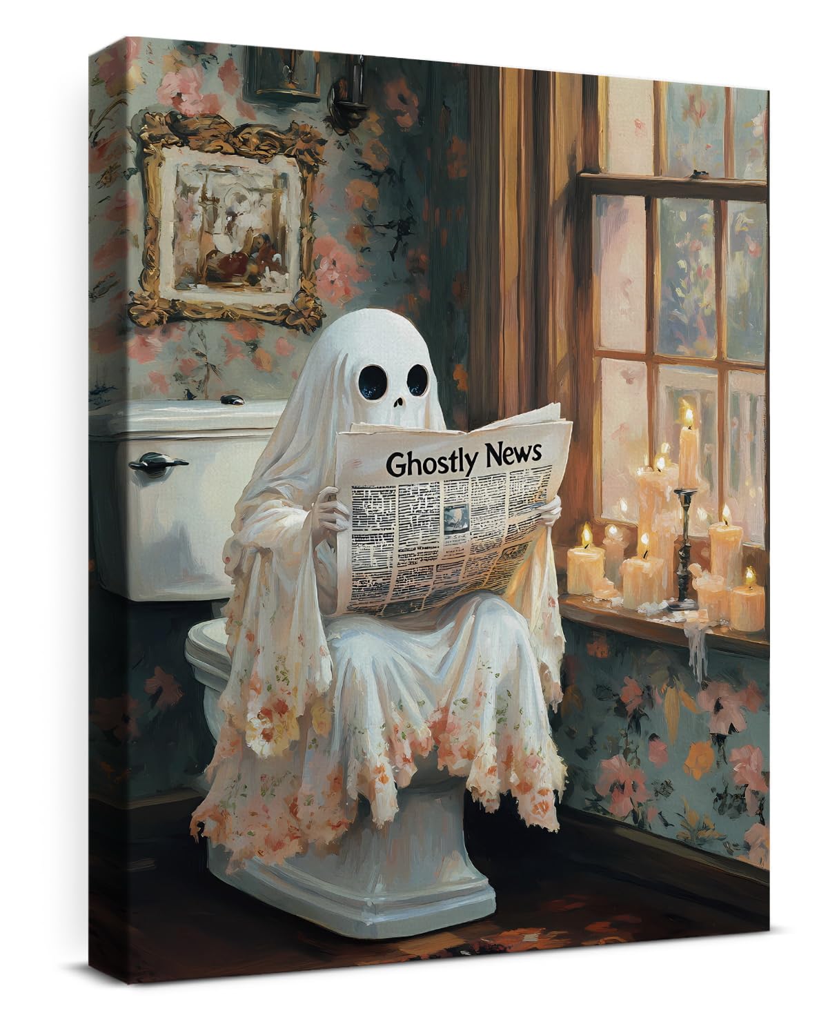 Funny Ghost Halloween Bathroom Wall Art Gothic Canvas Print Poster Framed