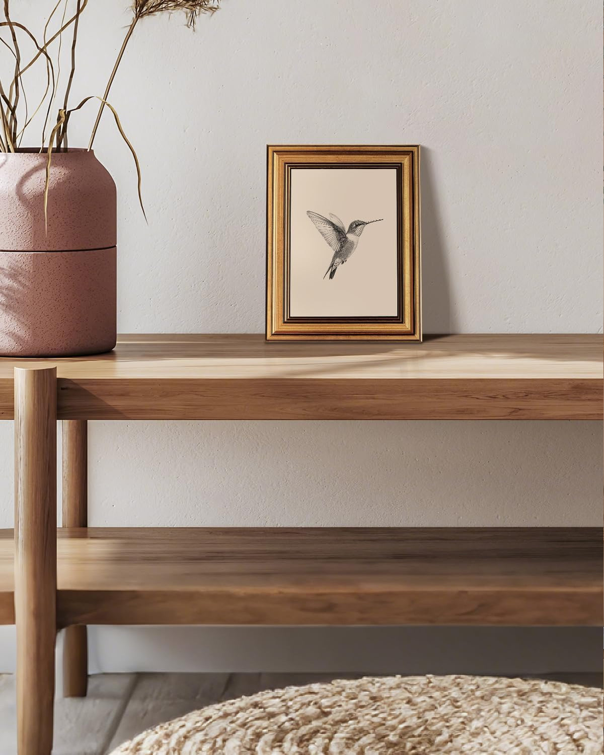 VIYYIEA Vintage Gold Framed Wall Art – Hummingbird Sketch Prints, 8x10 IN