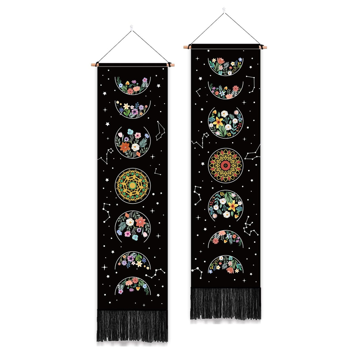 PLIGREAT 2 Pack Japanese Peony Vertical Tapestry with Tassels Elegant Flower Wall Hanging for Bedroom Bathroom Living Room Warm Long Narrow Wall Hanging Dorm Room Home Art Decor