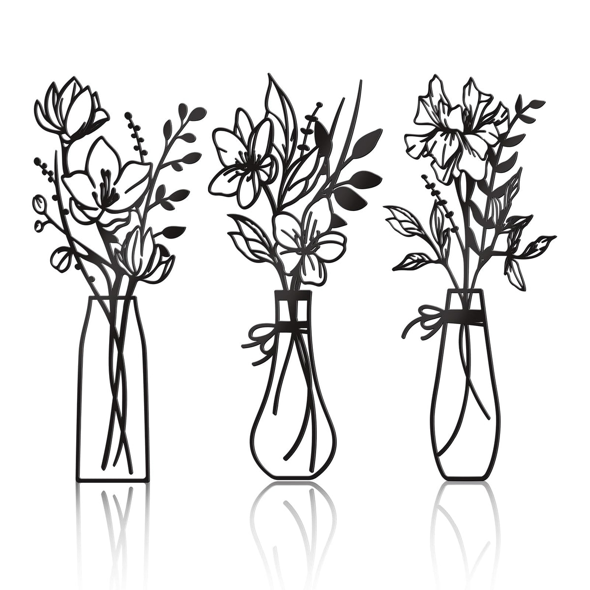 3 Pieces Metal Flowers Wall Art for Bathroom (Multicolored)