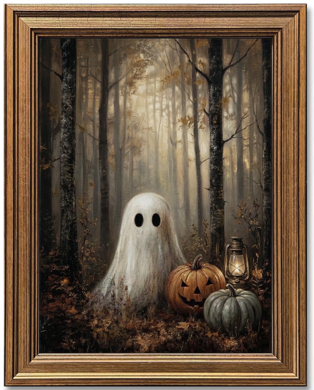 Wemandh Framed Halloween Decorations Fall Decor Wall Art, Rustic Landscape Wall Decor, Cute Ghost Decor Wall Art, Aesthetic Halloween Wall Decor (9.5''x12'')
