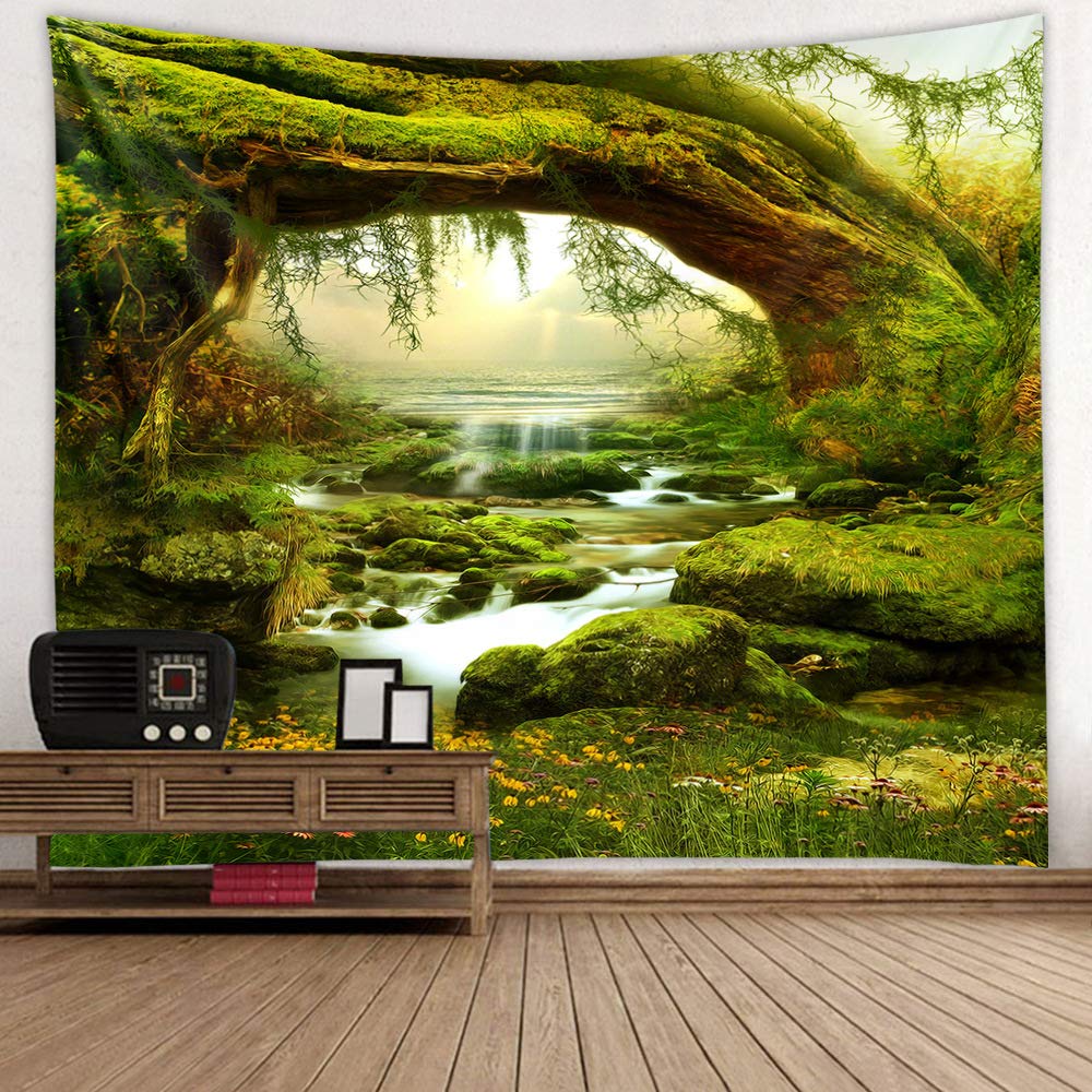 Llamazing Forest Tapestry Home Decor Landscape Living Room Bedroom Decoration Magic Tapestry Curtain (Looking Up at The Stars, 78''L×60''W)