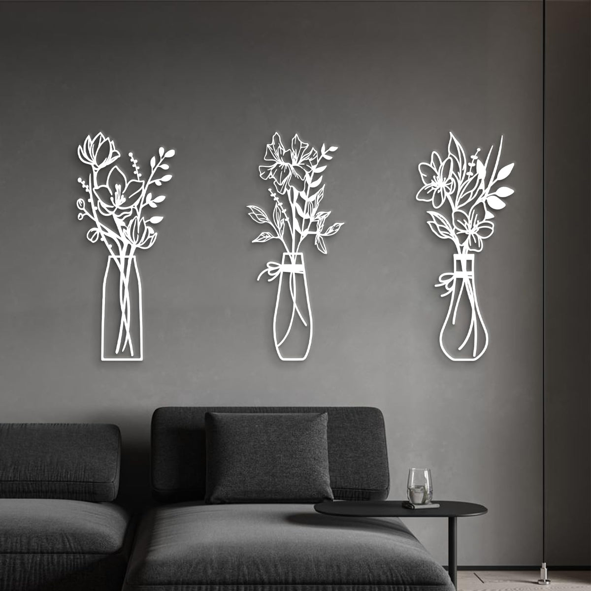 3 Pieces Metal Flowers Wall Art for Bathroom (Multicolored)