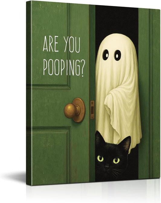 Funny Ghost Cat Halloween Bathroom Wall Art Ghost Are Canvas Print Framed