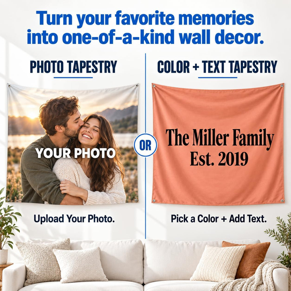 zentamorek Custom Tapestry with Picture - Personalized Photo Tapestry with Text, Logo & Design, Customized Wall Hanging Banner for Bedroom, Living Room, Dorm, Wedding, Birthday & Party Decor