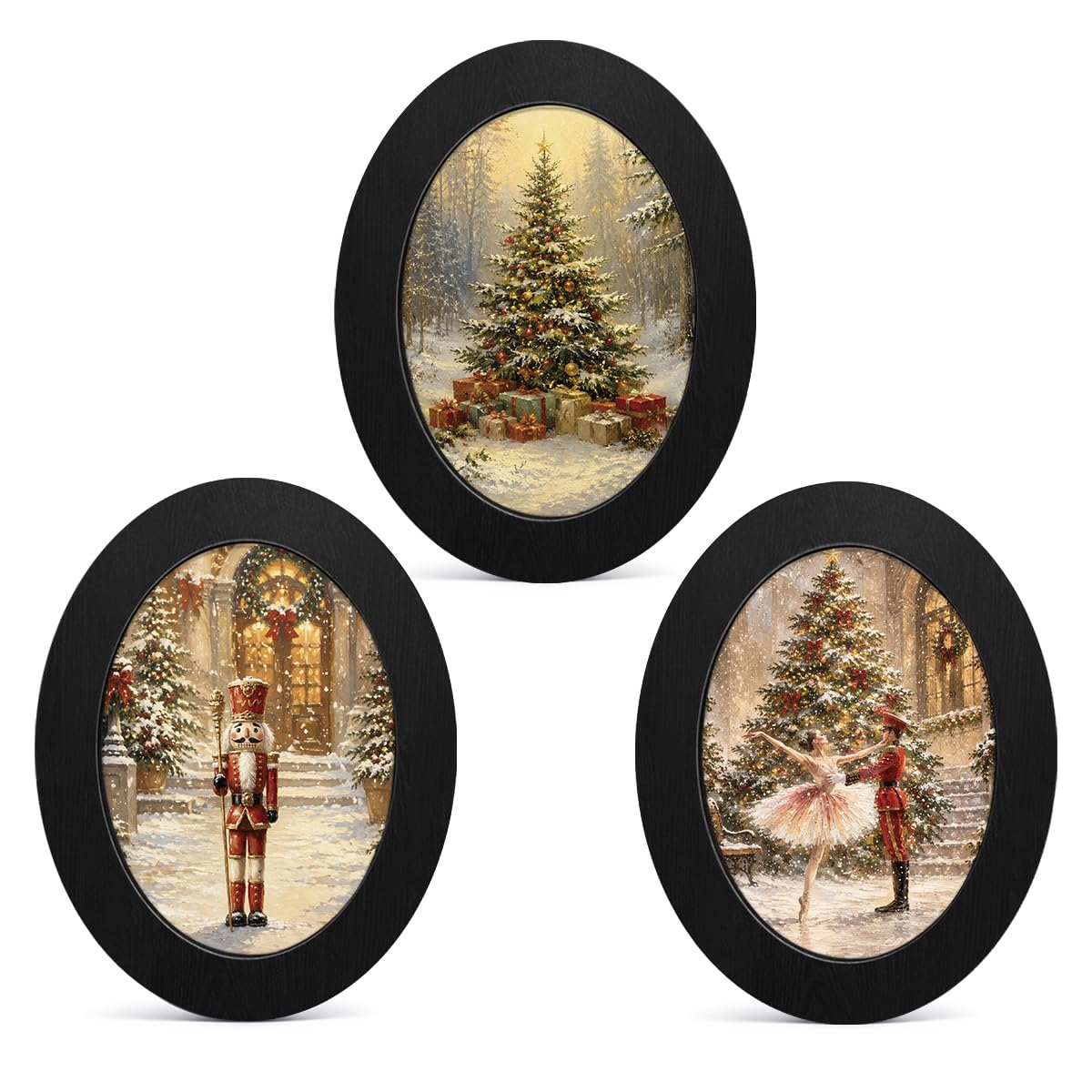 3Pcs Funny Ghost Halloween Bathroom Oval Wall Art Framed Spooky Decor