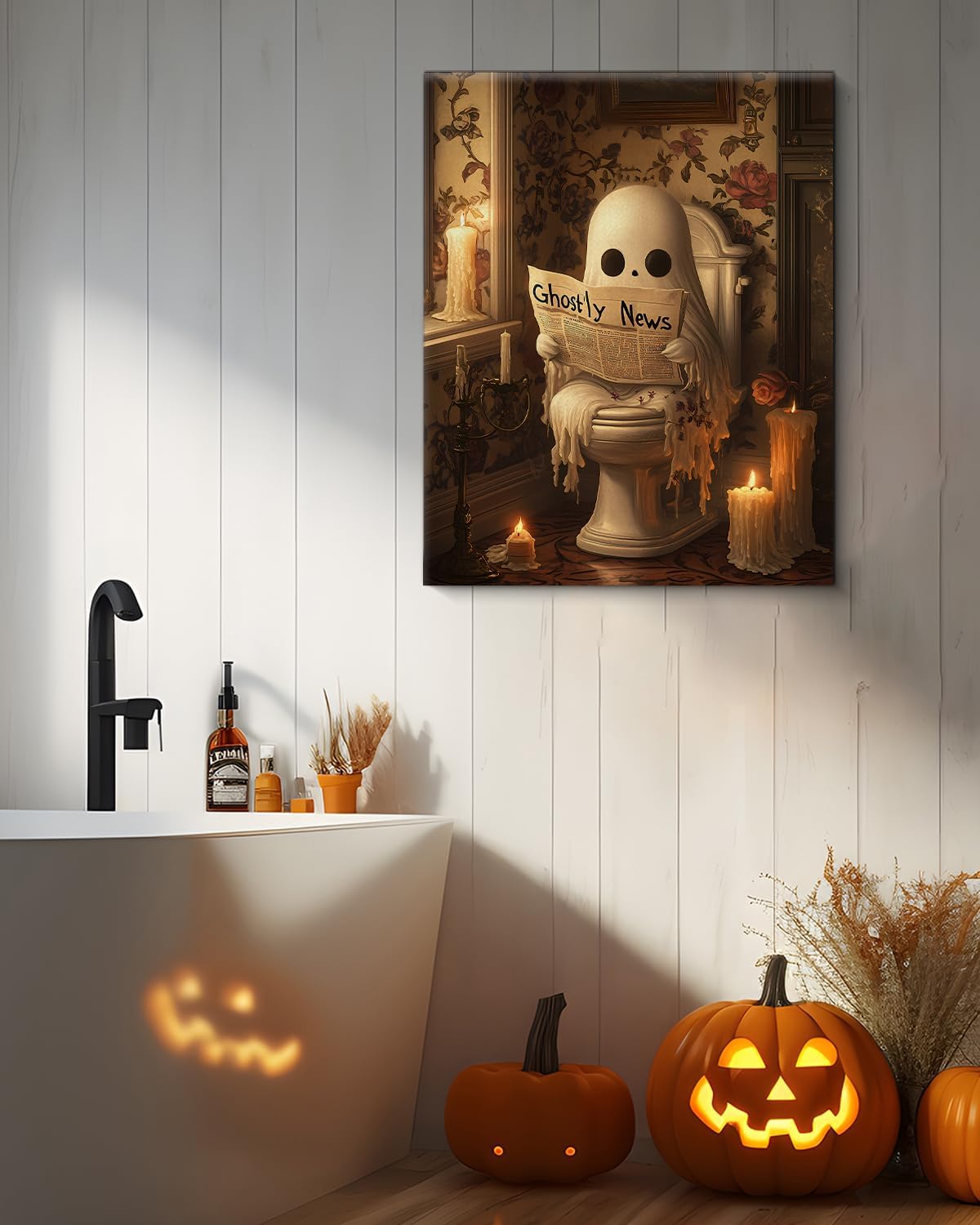 Funny Ghost Halloween Bathroom Wall Art Gothic Canvas Print Poster Framed