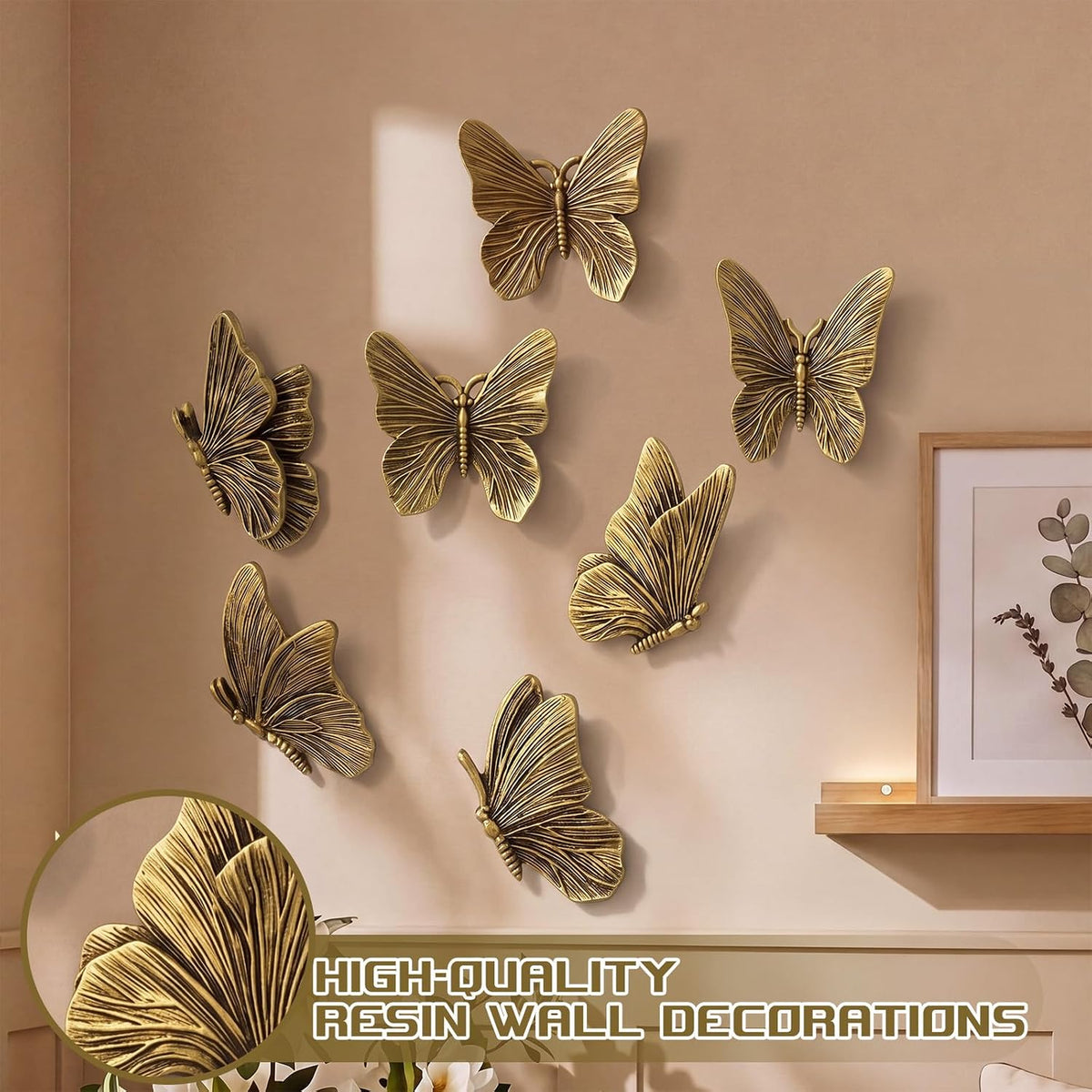 Yerliker 6 Pcs Antique Gold 3D Butterfly Wall Decor, Resin