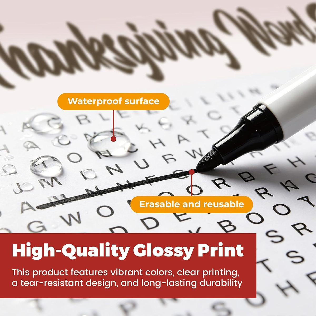 WBCPATY Giant Thanksgiving Word Search Poster, 53" X 36" Jumbo Holiday Word Find Wall Poster, Wall Game with 64 Words for Family Holiday Party Activity