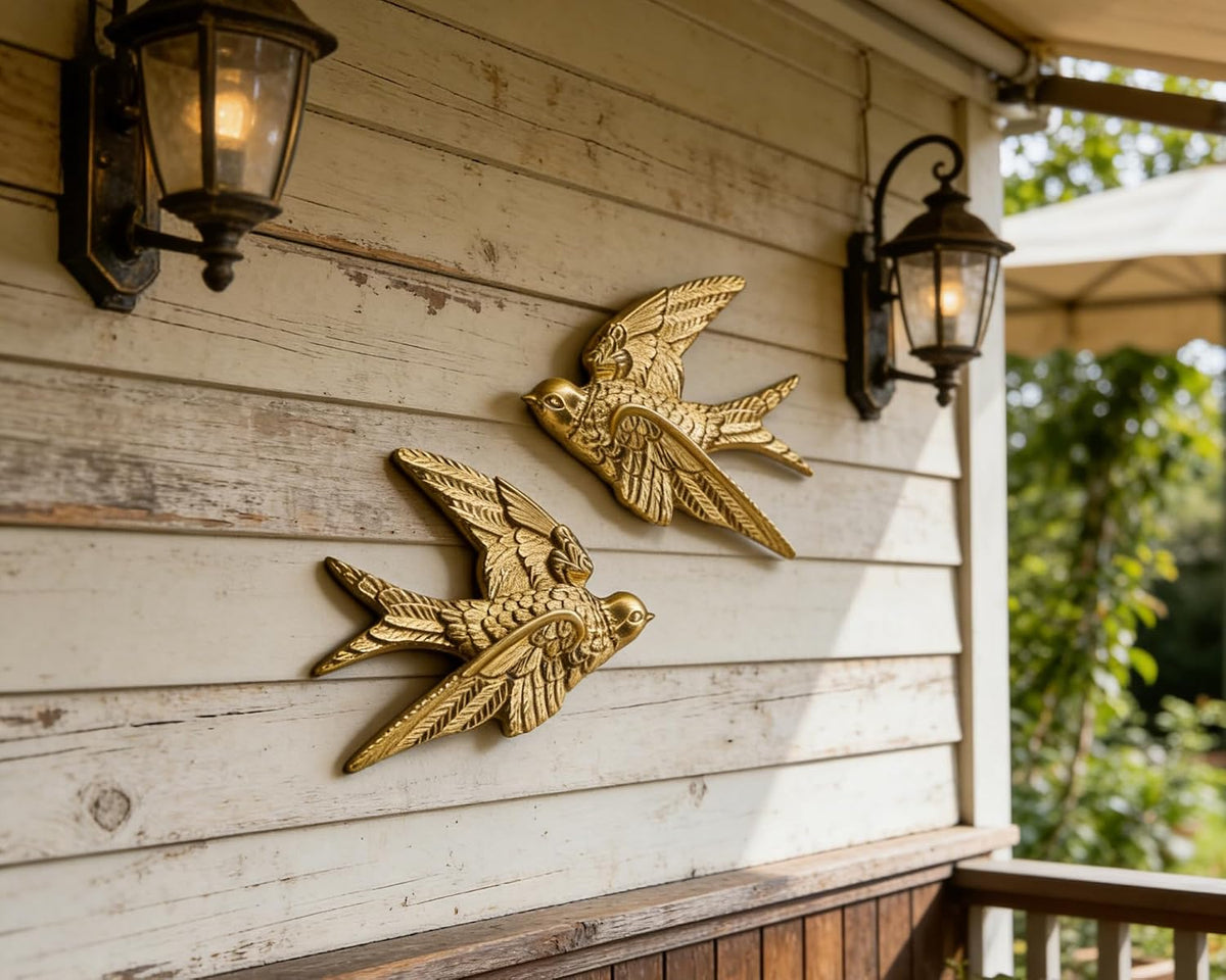 AMOIENSIS 4.75 Inch Gold Swallow Bird Wall Sculpture Set of 2