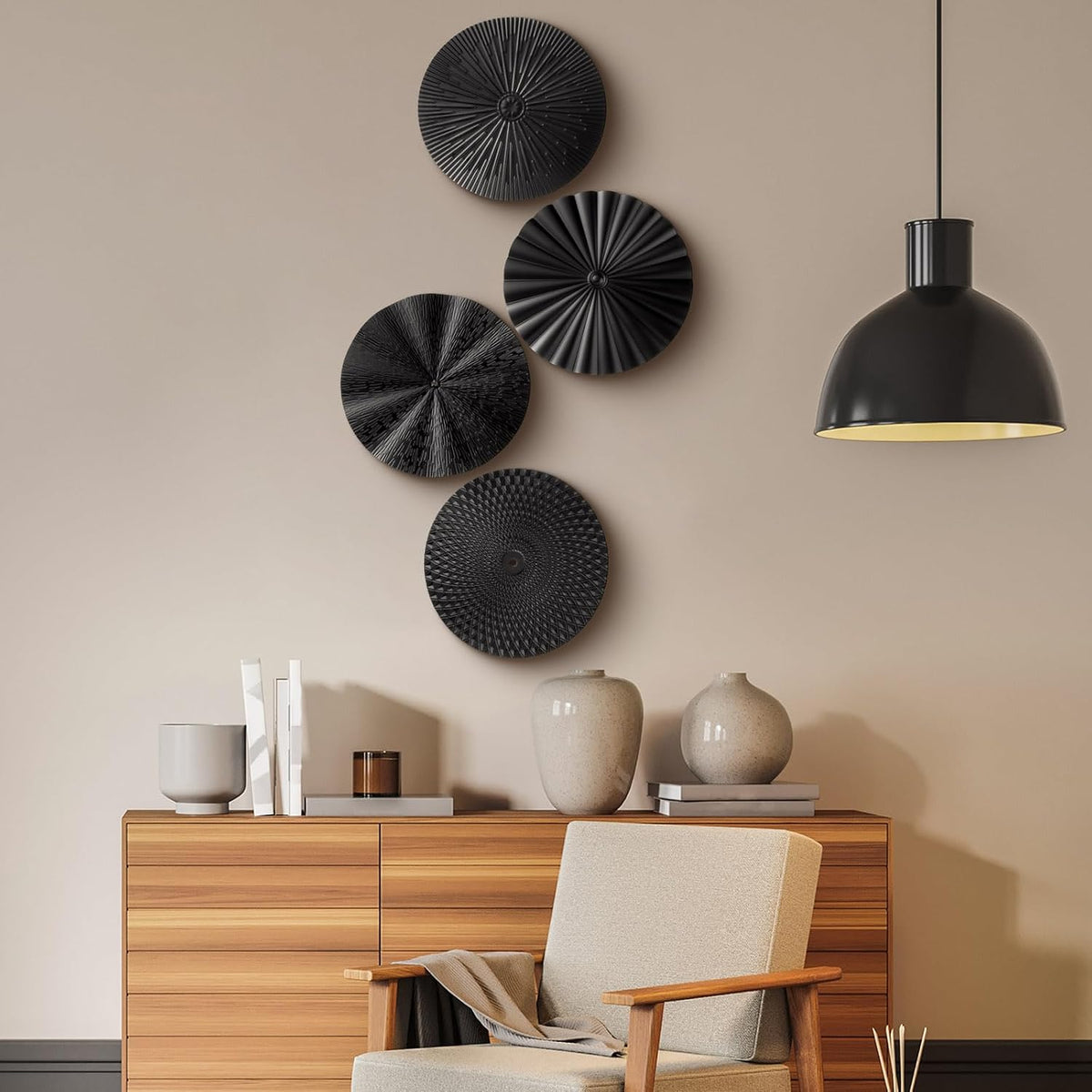 Hicarer 4 Pcs 12 Inch Black Metal Wall Art Decor Modern Sunburst Decor