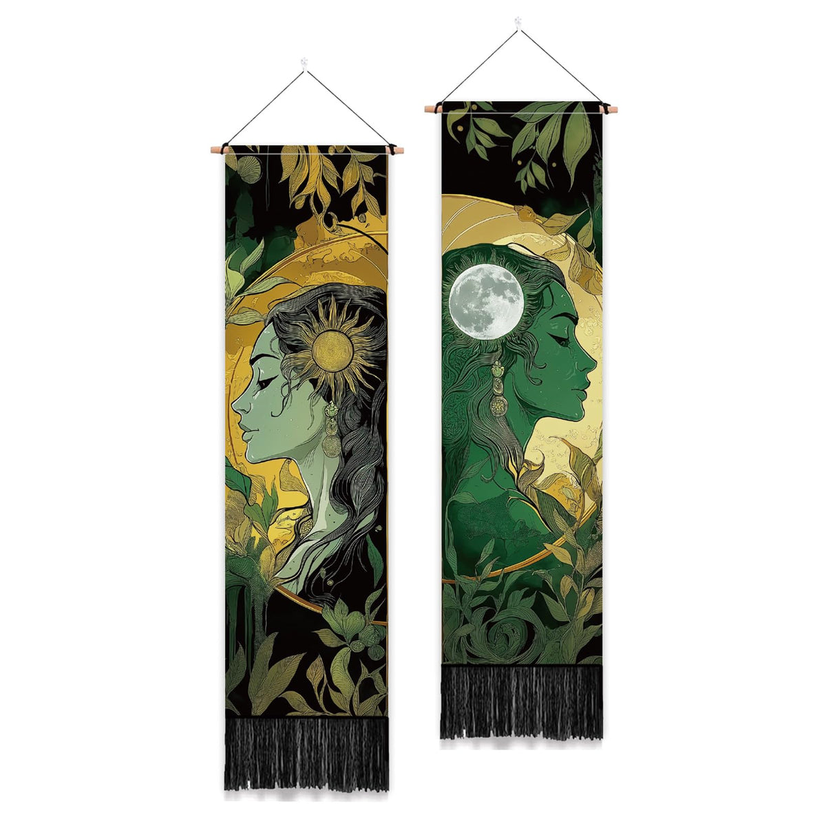 PLIGREAT 2 Pack Japanese Peony Vertical Tapestry with Tassels Elegant Flower Wall Hanging for Bedroom Bathroom Living Room Warm Long Narrow Wall Hanging Dorm Room Home Art Decor