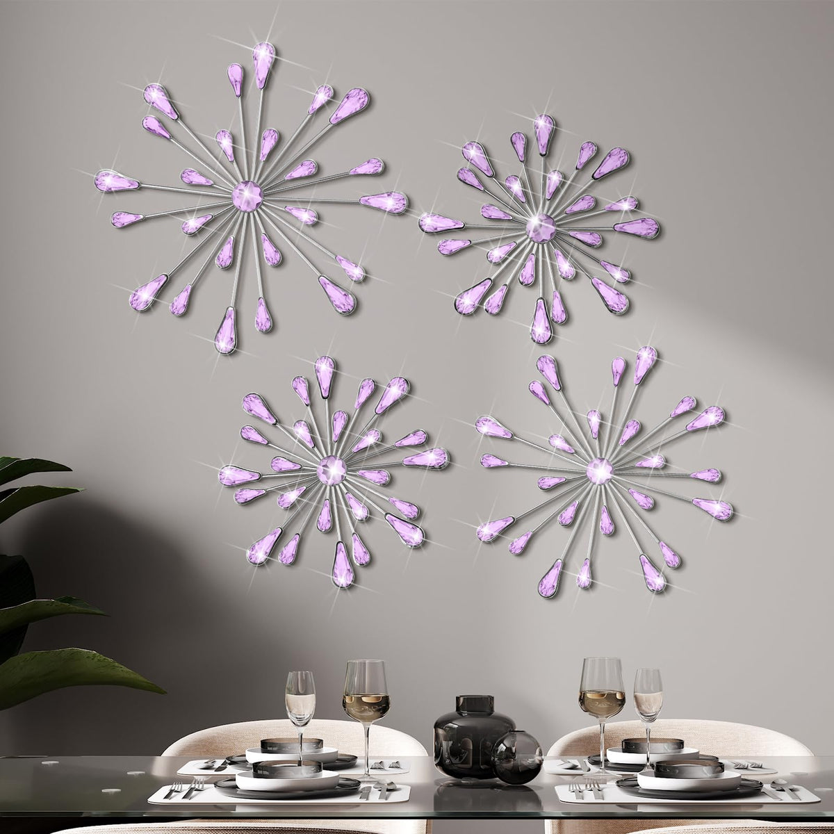 Hicarer 4 Pcs Starburst Wall Decor, Bling Metal Wall Art, Gold