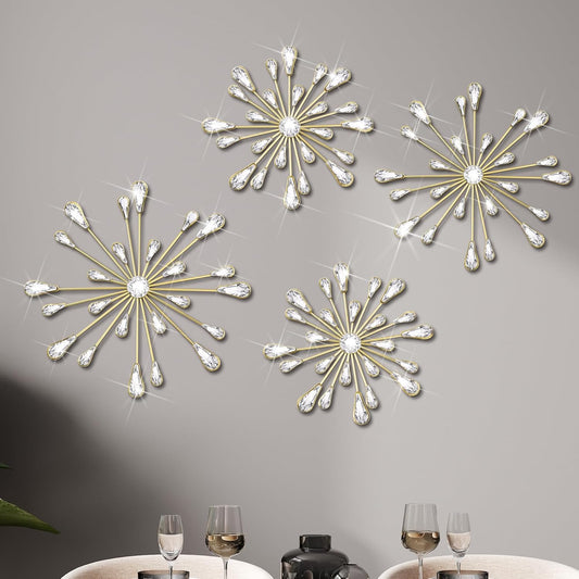 Hicarer 4 Pcs Starburst Wall Decor, Bling Metal Wall Art, Gold