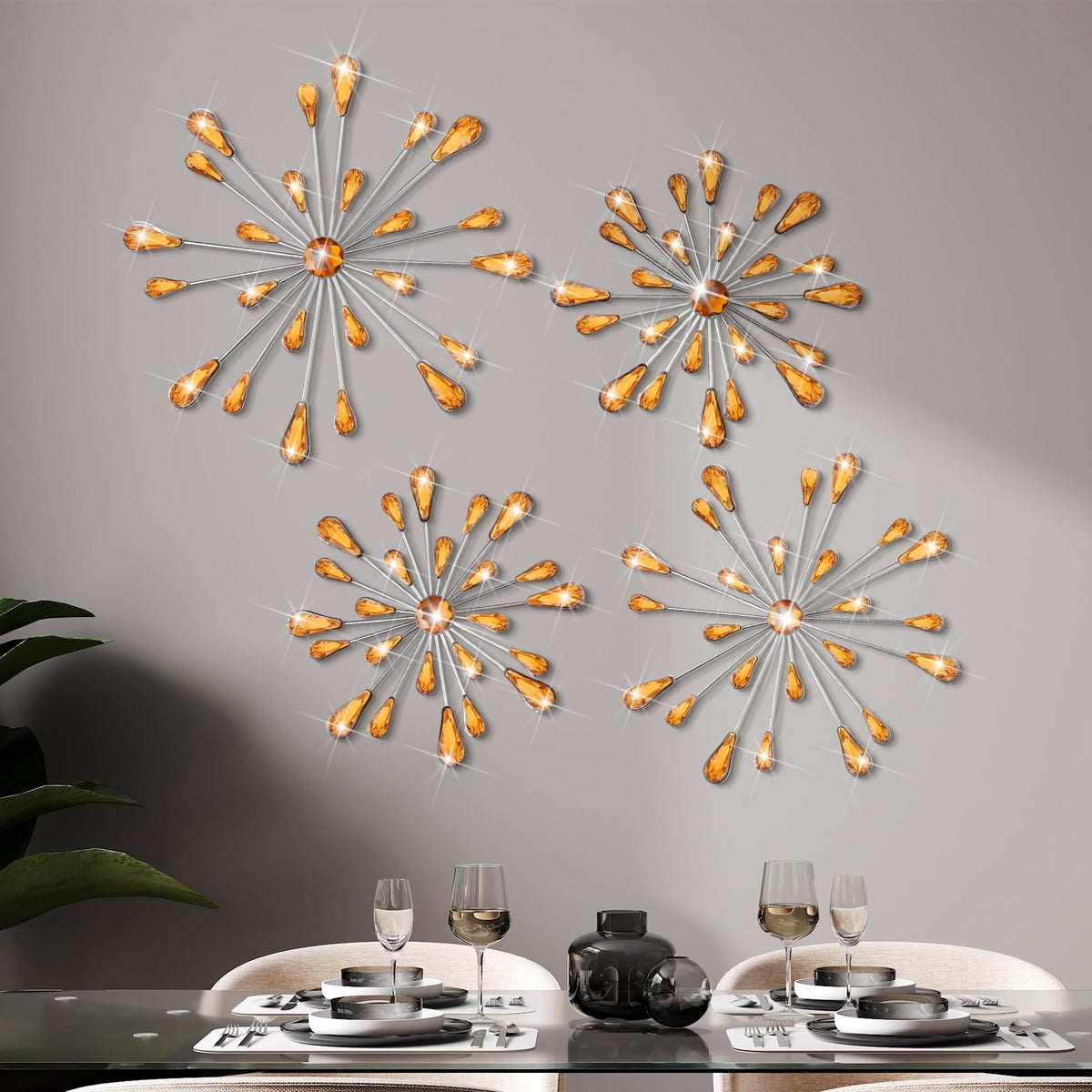 Hicarer 4 Pcs Starburst Wall Decor, Bling Metal Wall Art, Gold